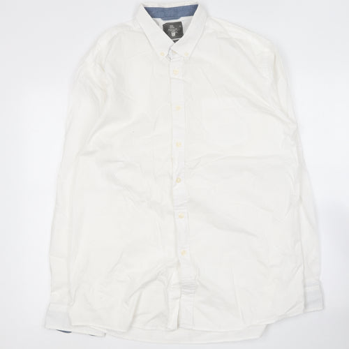 Mo casual Mens White  Cotton  Button-Up Size XL V-Neck