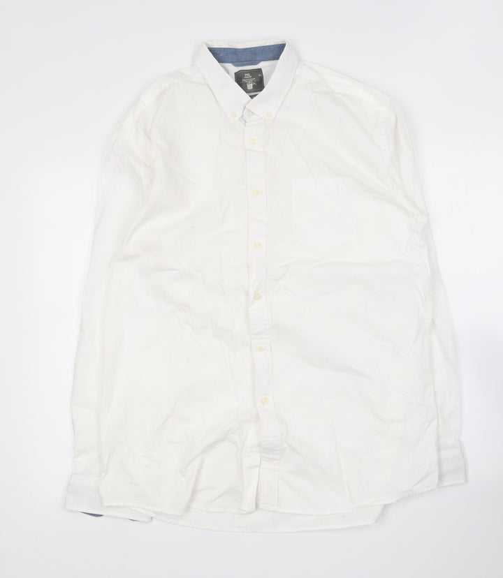 Mo casual Mens White  Cotton  Button-Up Size XL V-Neck
