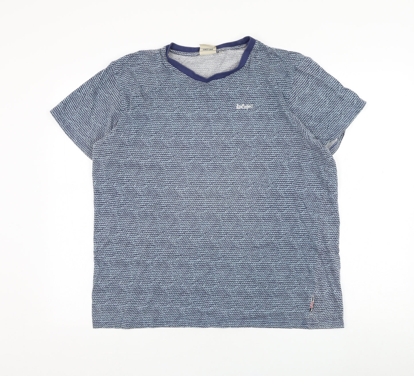 Lee Cooper Mens Blue Striped Cotton  T-Shirt Size L Round Neck