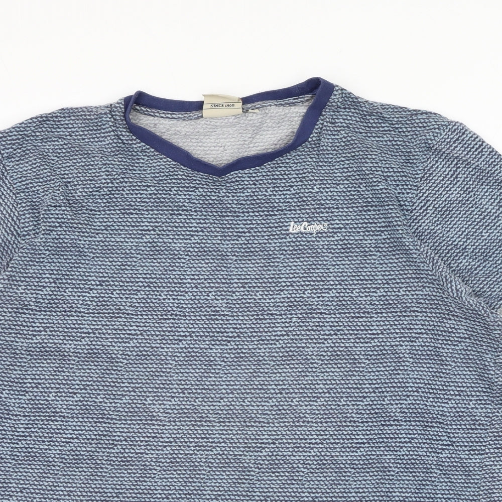 Lee Cooper Mens Blue Striped Cotton  T-Shirt Size L Round Neck