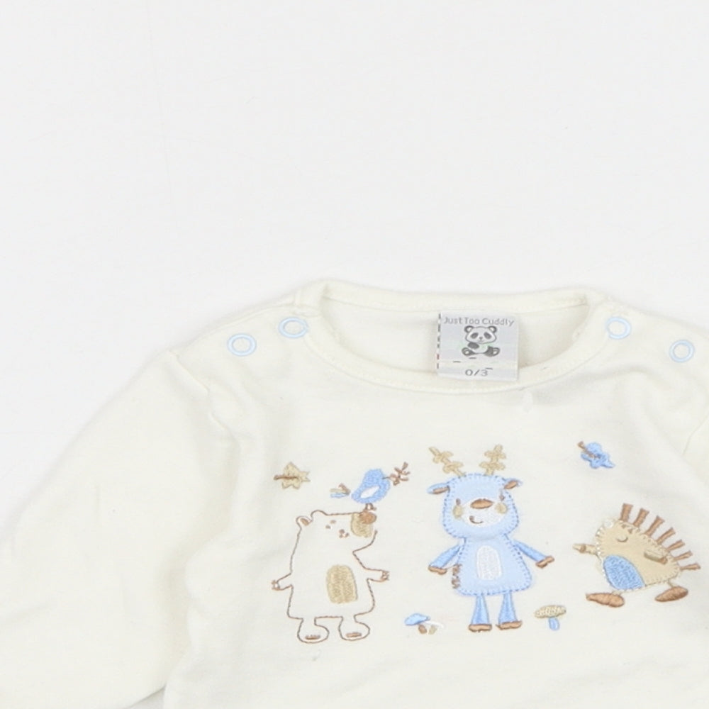 Just too cuddly Girls White  Cotton Pullover Jumper Size 0-3 Months  Pullover - Animal