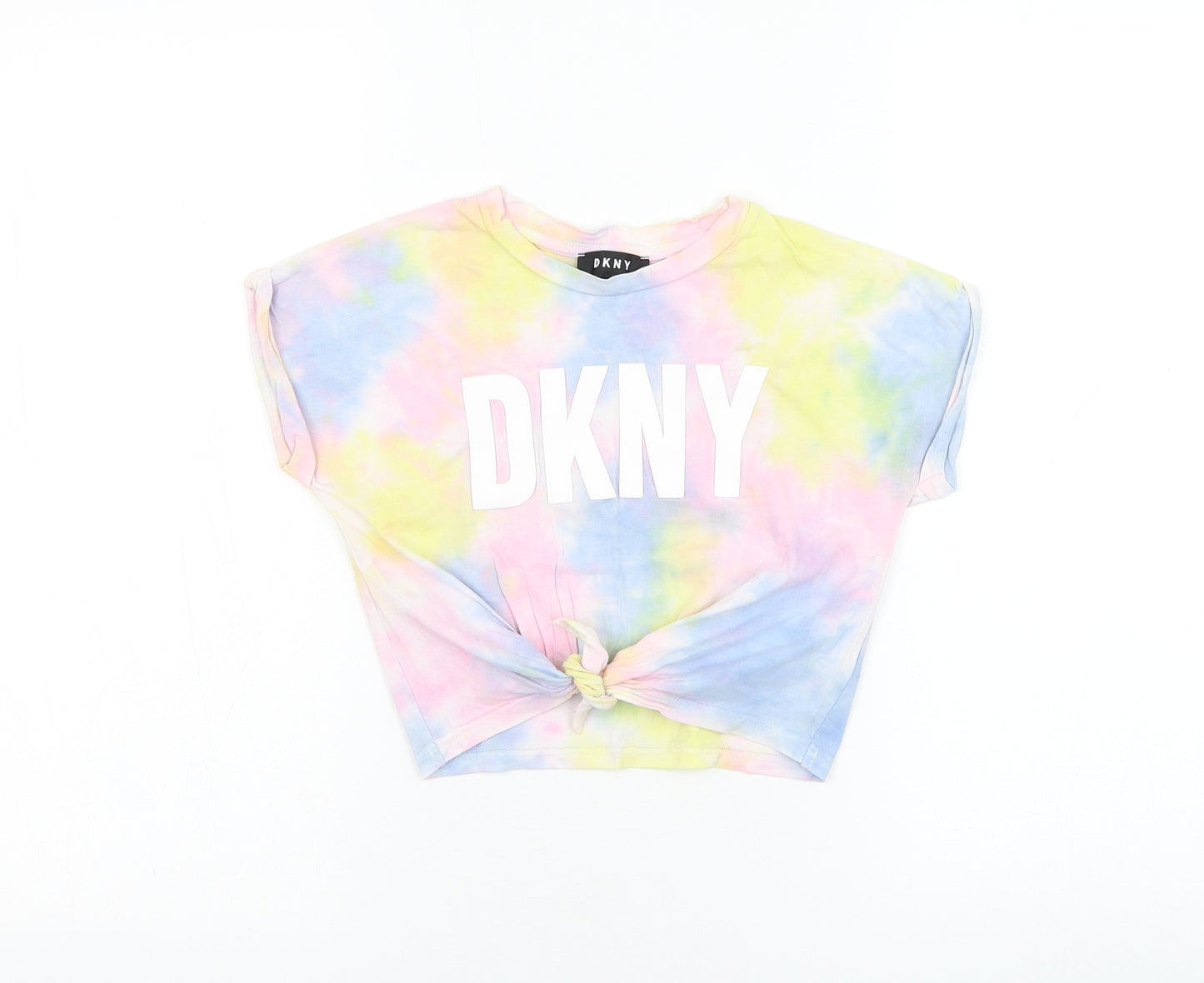 DKNY Girls Pink  Cotton Basic T-Shirt Size 6 Years Round Neck Pullover - Knot front