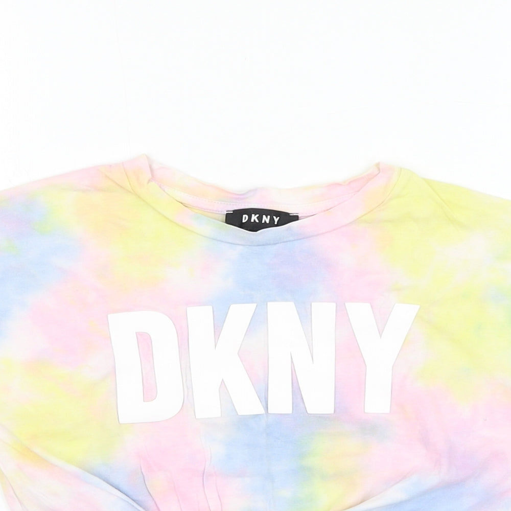 DKNY Girls Pink  Cotton Basic T-Shirt Size 6 Years Round Neck Pullover - Knot front