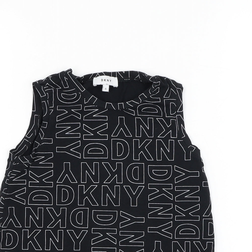 DKNY Girls Black  Camel Basic Tank Size 6 Years Round Neck Pullover