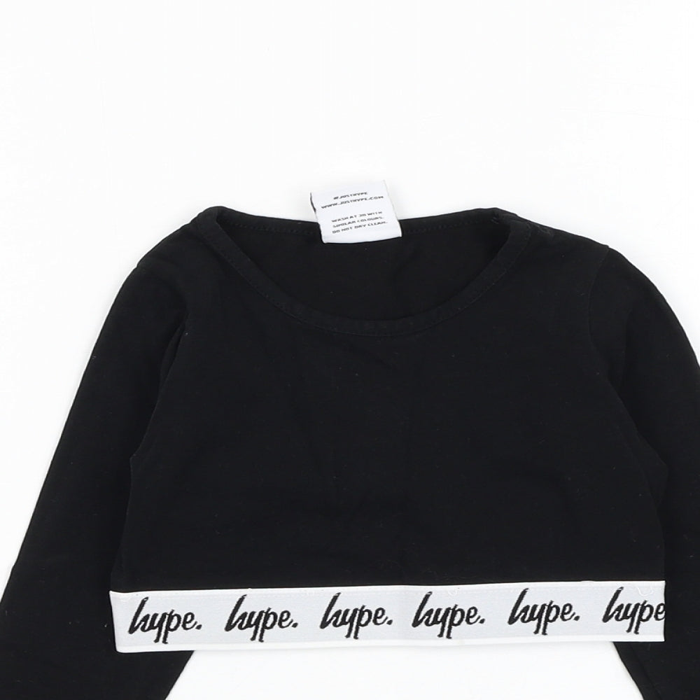Hype Girls Black  Cotton Basic T-Shirt Size 5-6 Years Round Neck Pullover
