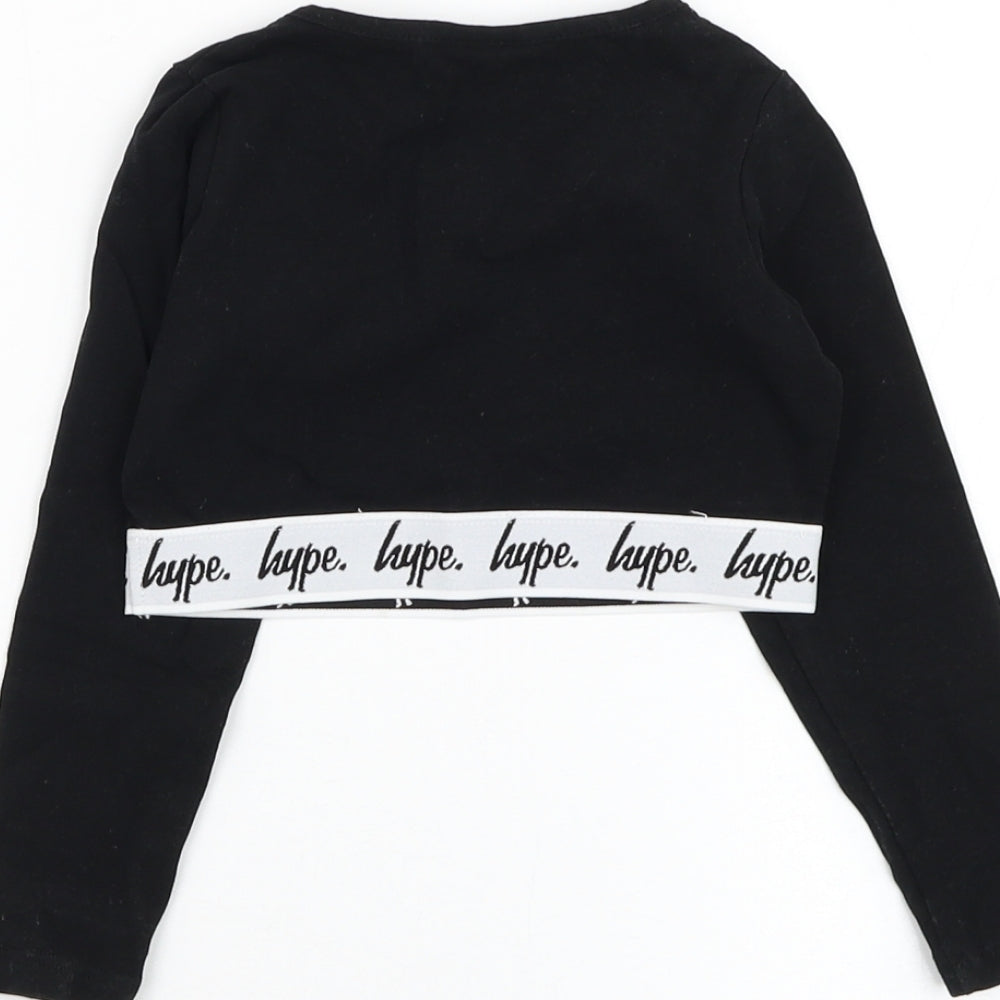 Hype Girls Black  Cotton Basic T-Shirt Size 5-6 Years Round Neck Pullover