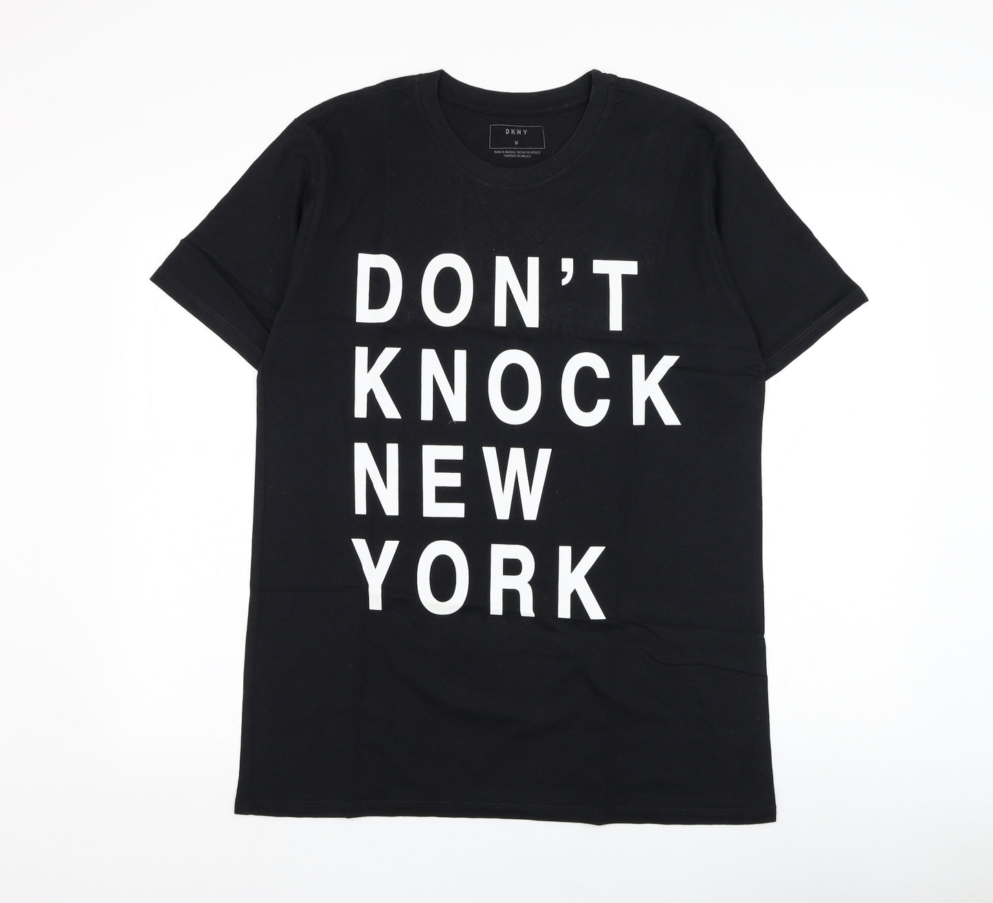 DKNY Mens Black  Cotton  T-Shirt Size M Round Neck  - Slogan