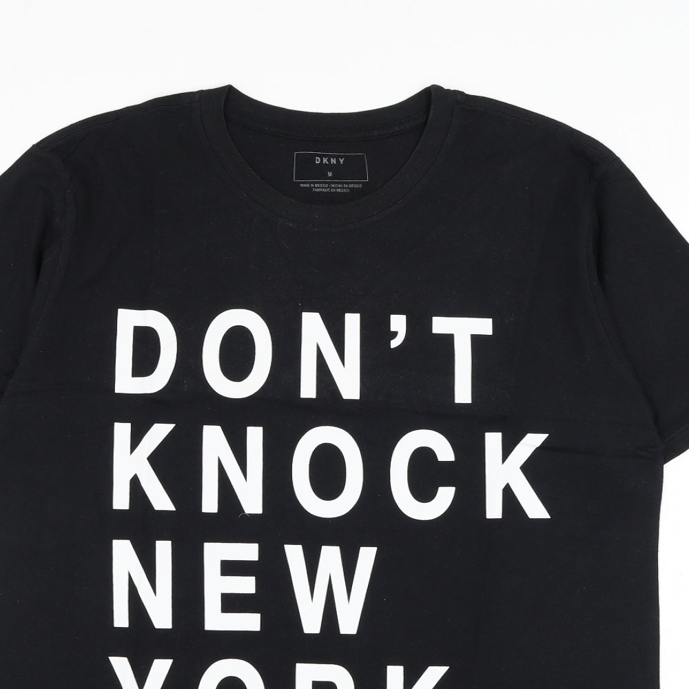 DKNY Mens Black  Cotton  T-Shirt Size M Round Neck  - Slogan