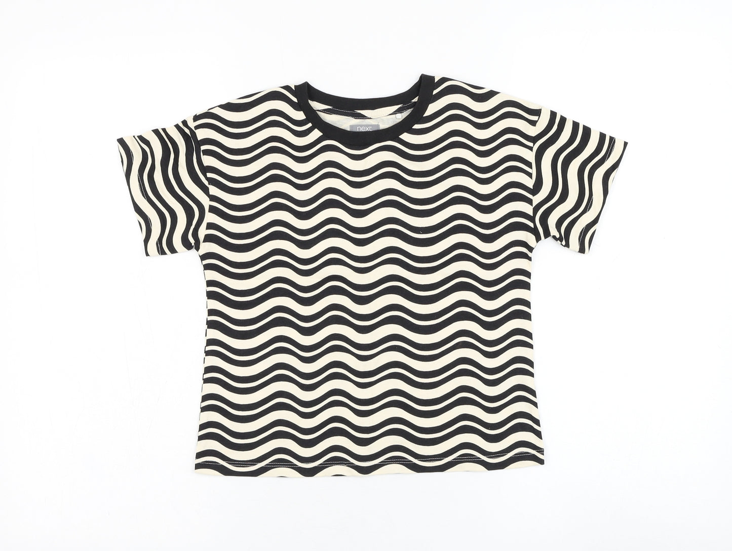 NEXT Boys Beige Striped Cotton Basic T-Shirt Size 5 Years Round Neck Pullover
