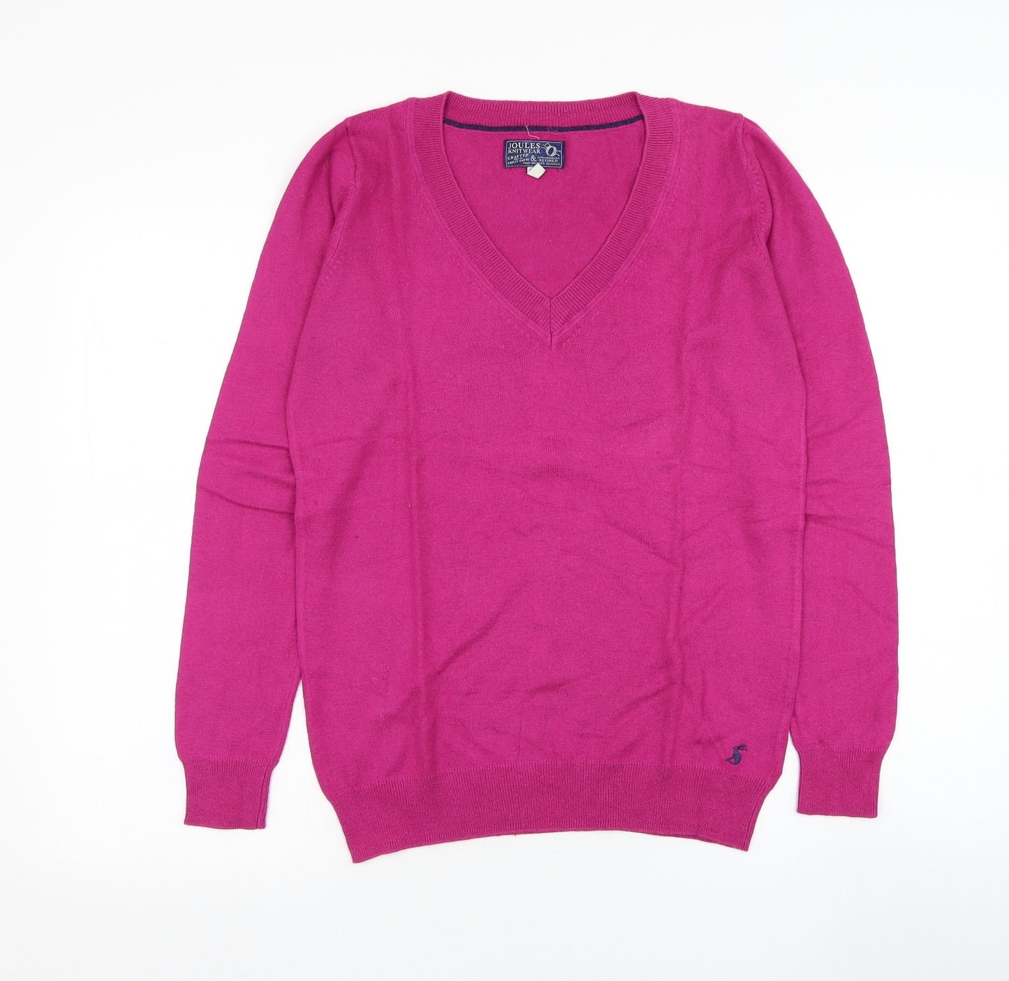 Joules Womens Orange V-Neck  Cotton Pullover Jumper Size 10
