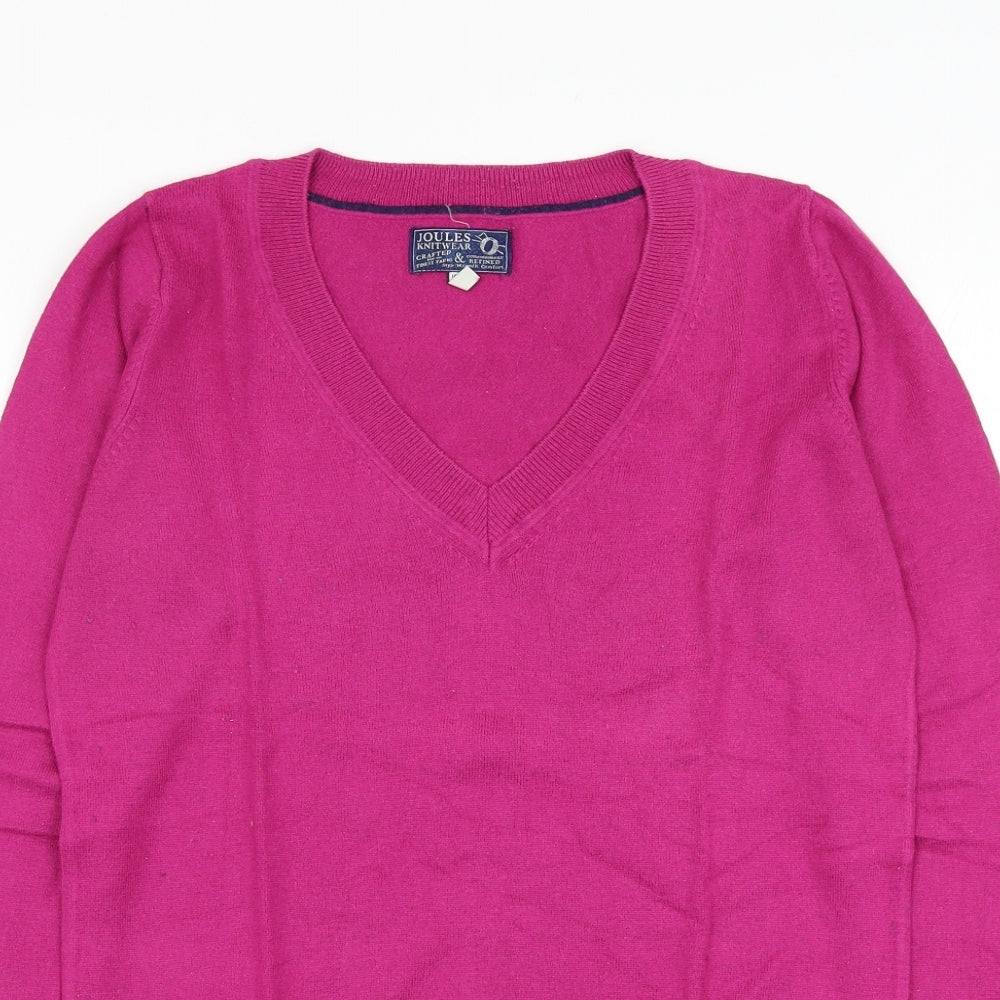 Joules Womens Orange V-Neck  Cotton Pullover Jumper Size 10