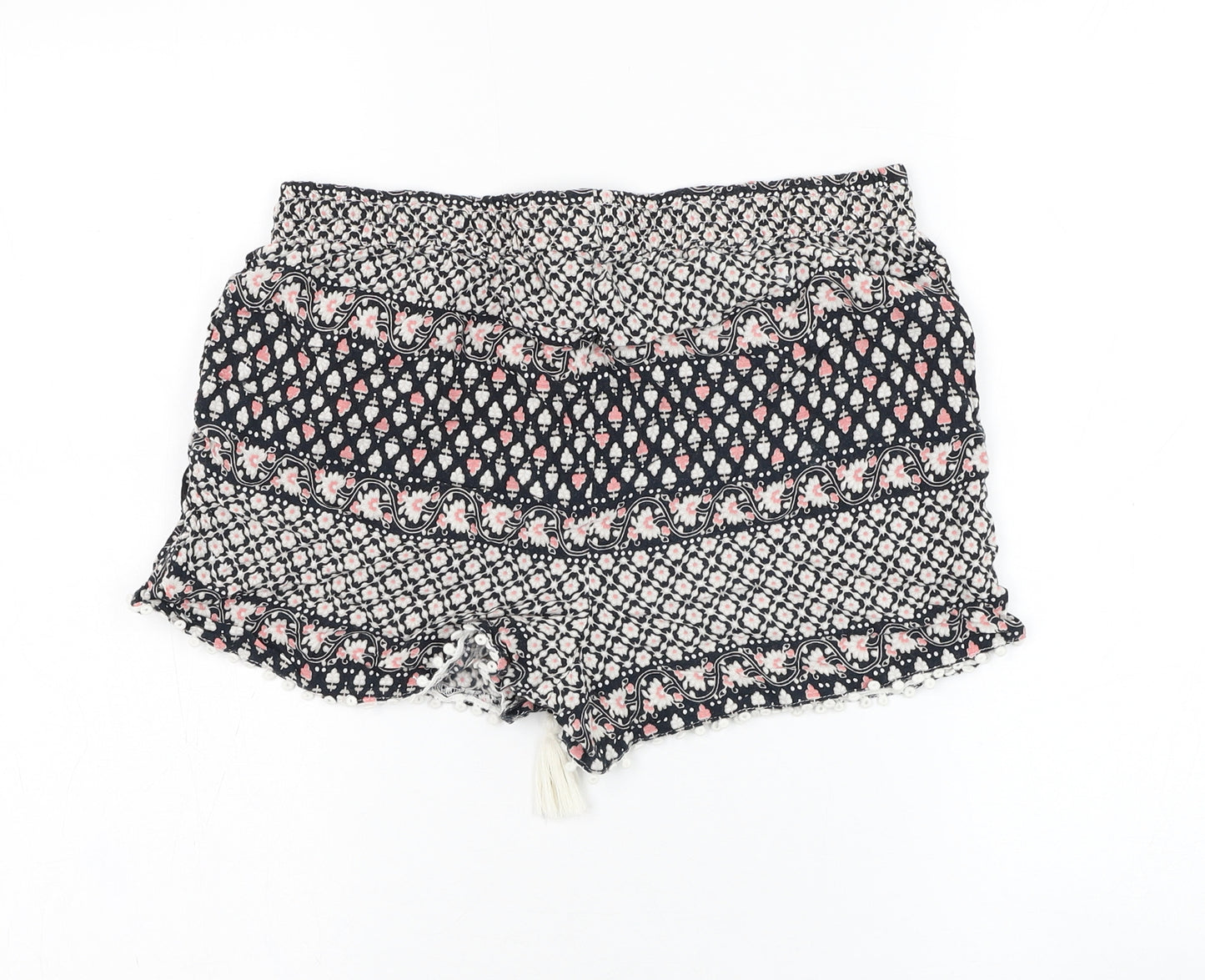 Atmosphere Womens Black Floral Viscose Hot Pants Shorts Size 10 L3 in Regular Drawstring