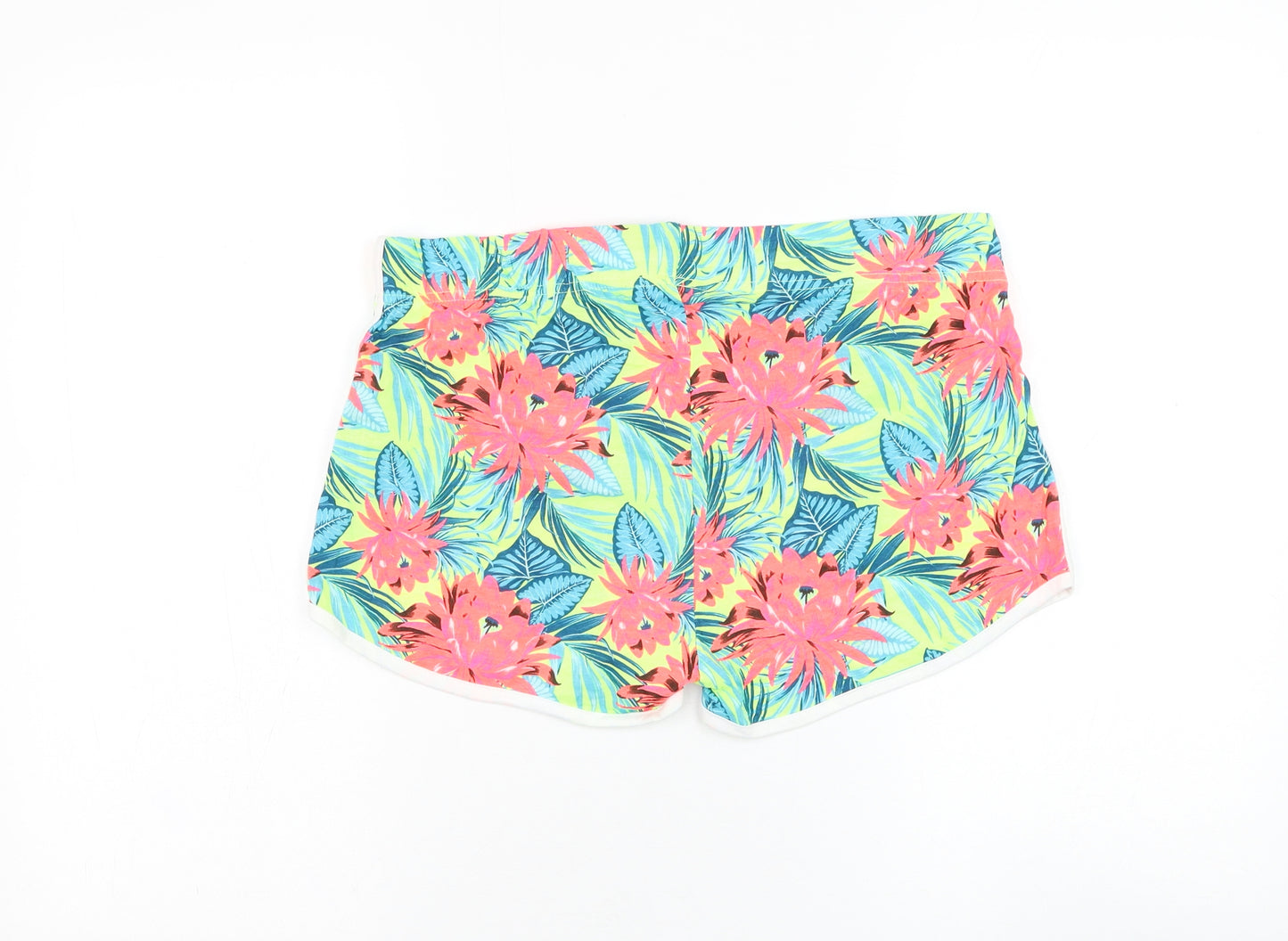 Pep&co Womens Green Floral Cotton Hot Pants Shorts Size 10 L3 in Regular Drawstring