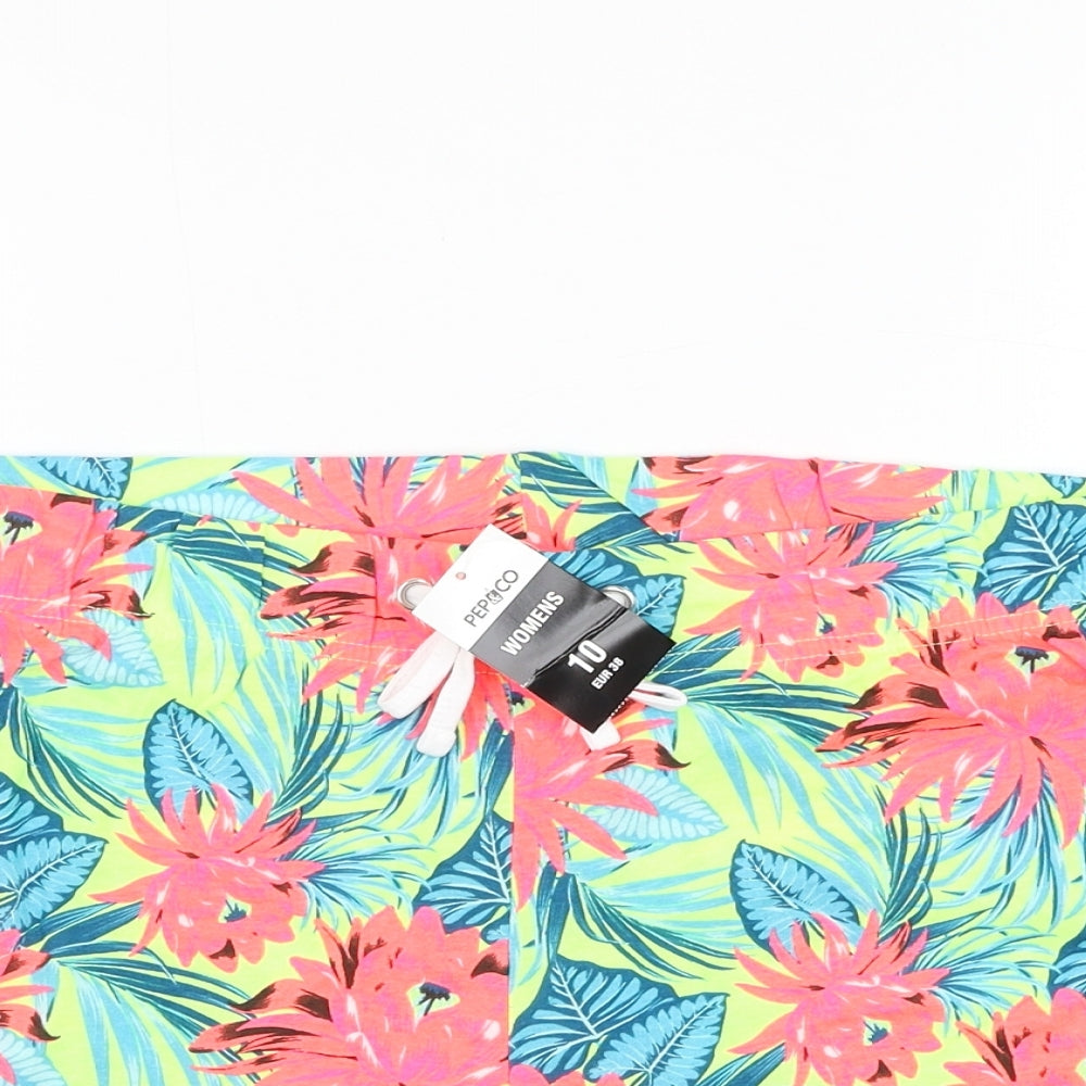 Pep&co Womens Green Floral Cotton Hot Pants Shorts Size 10 L3 in Regular Drawstring