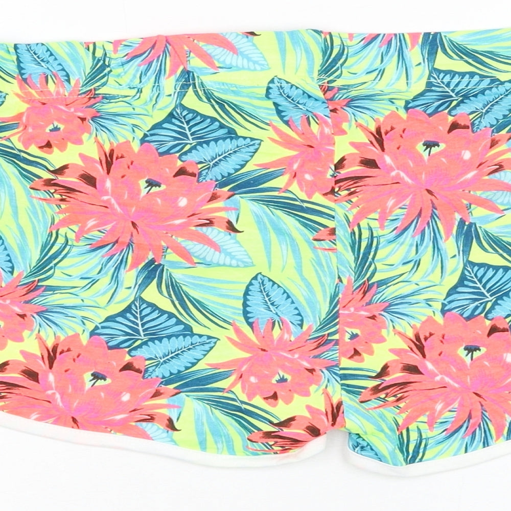 Pep&co Womens Green Floral Cotton Hot Pants Shorts Size 10 L3 in Regular Drawstring