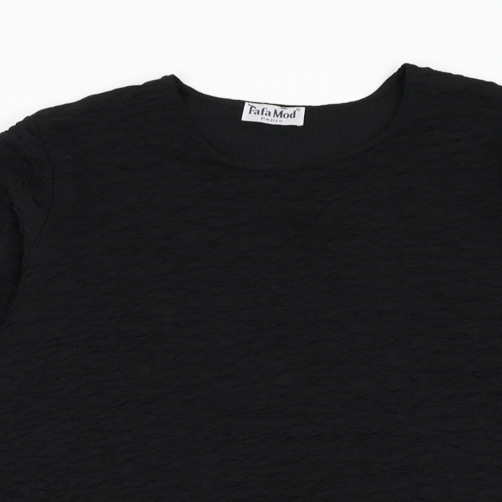 Fafa Mod Womens Black  Polyester Basic Blouse Size L Round Neck