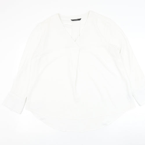 Dunnes Stores Womens White  Polyester Basic Blouse Size L V-Neck