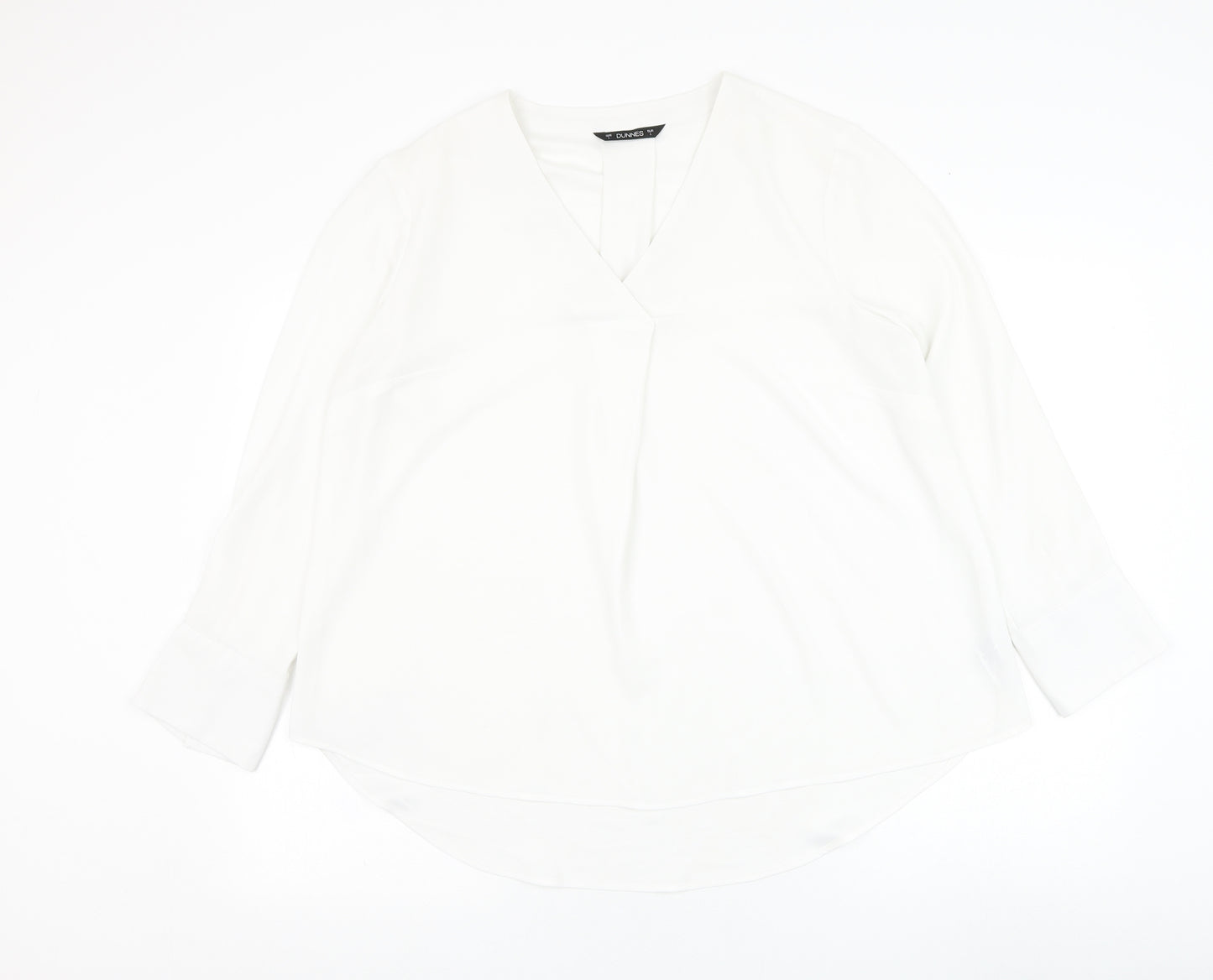 Dunnes Stores Womens White  Polyester Basic Blouse Size L V-Neck