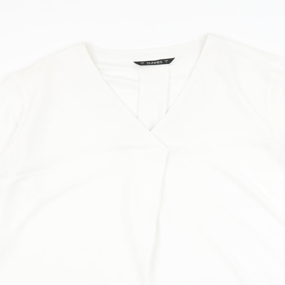 Dunnes Stores Womens White  Polyester Basic Blouse Size L V-Neck