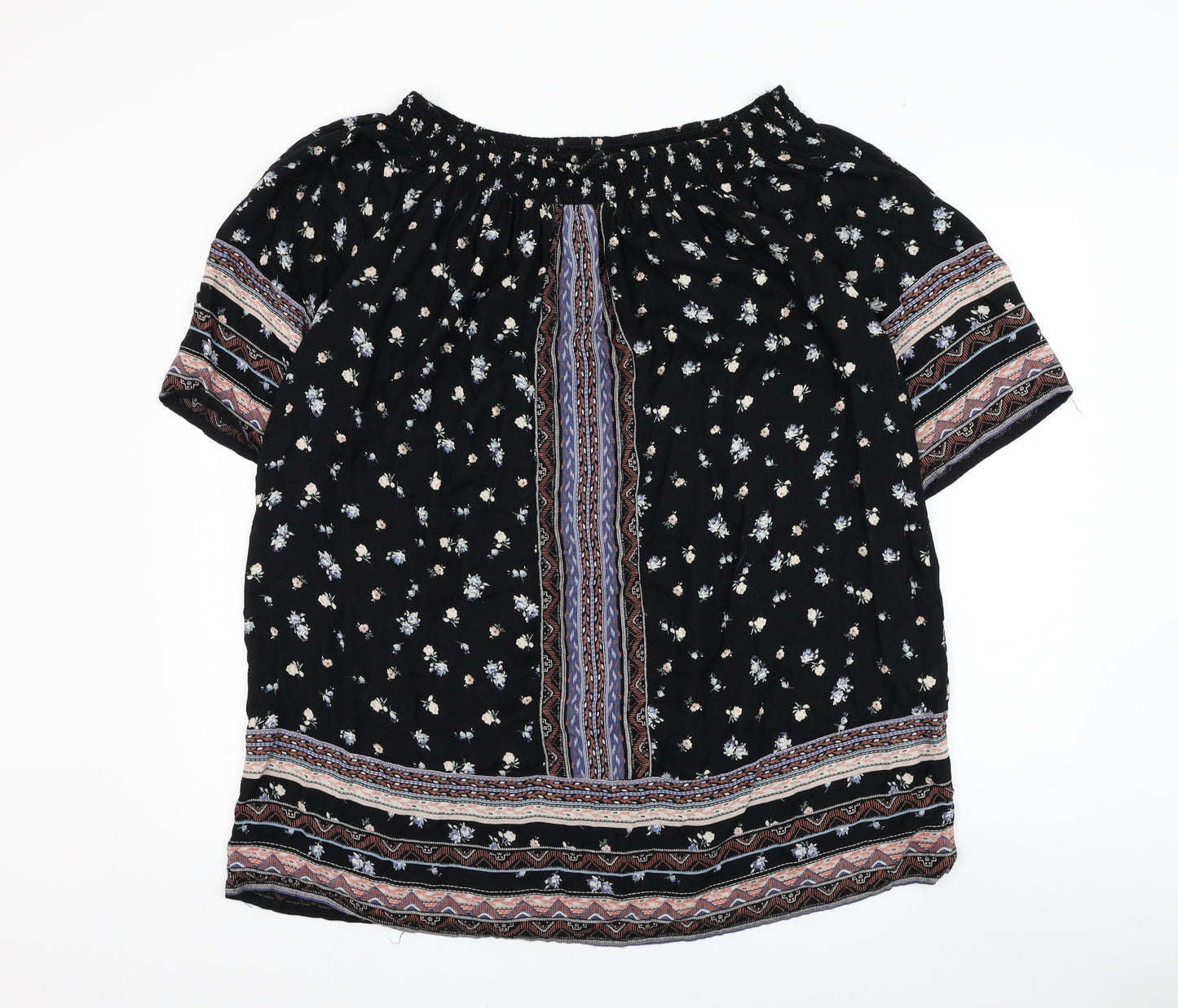 New Look Womens Black Floral Viscose Basic Blouse Size 16 Off the Shoulder