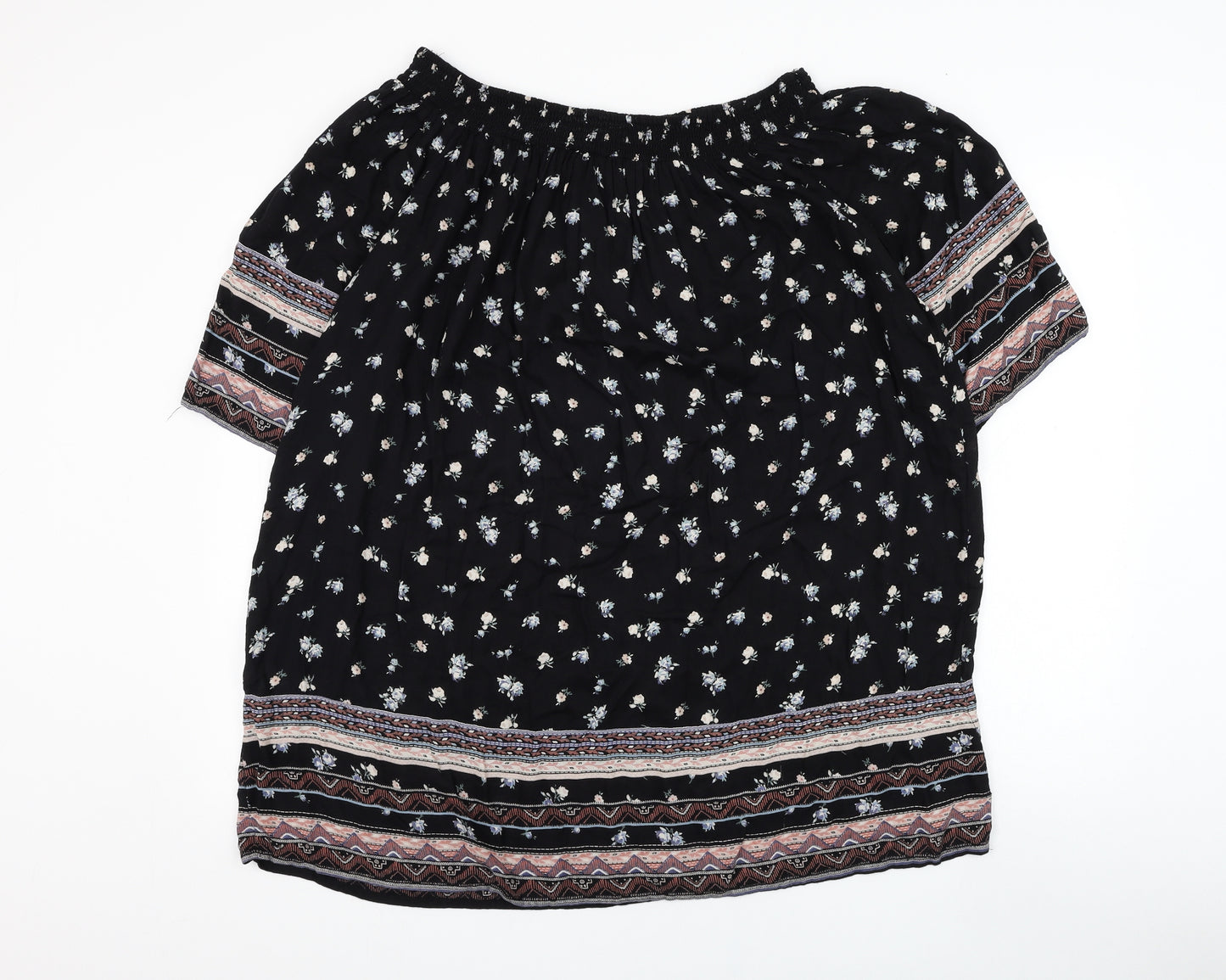 New Look Womens Black Floral Viscose Basic Blouse Size 16 Off the Shoulder