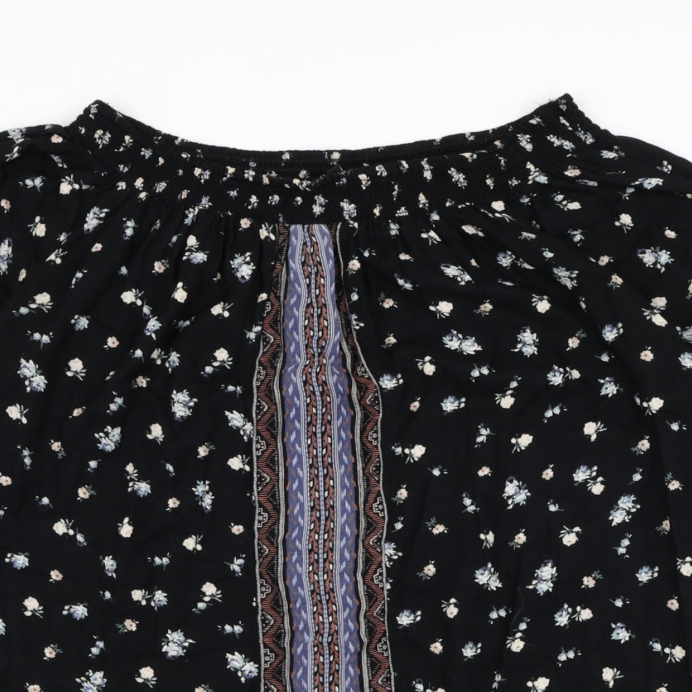 New Look Womens Black Floral Viscose Basic Blouse Size 16 Off the Shoulder