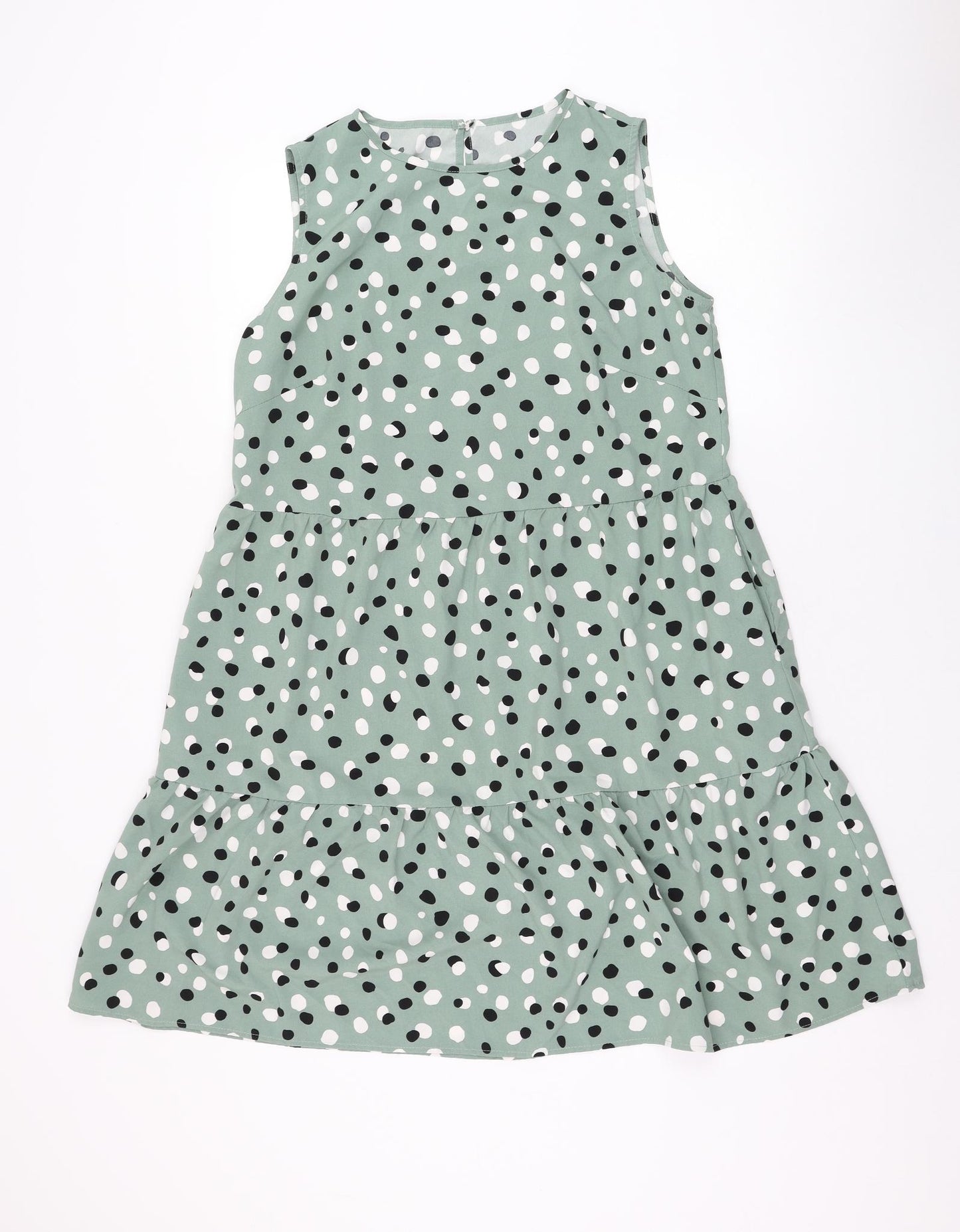 SheIn Womens Green Polka Dot Polyester T-Shirt Dress  Size 12  Round Neck Pullover