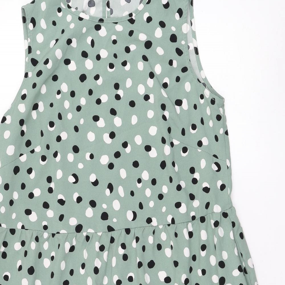 SheIn Womens Green Polka Dot Polyester T-Shirt Dress  Size 12  Round Neck Pullover