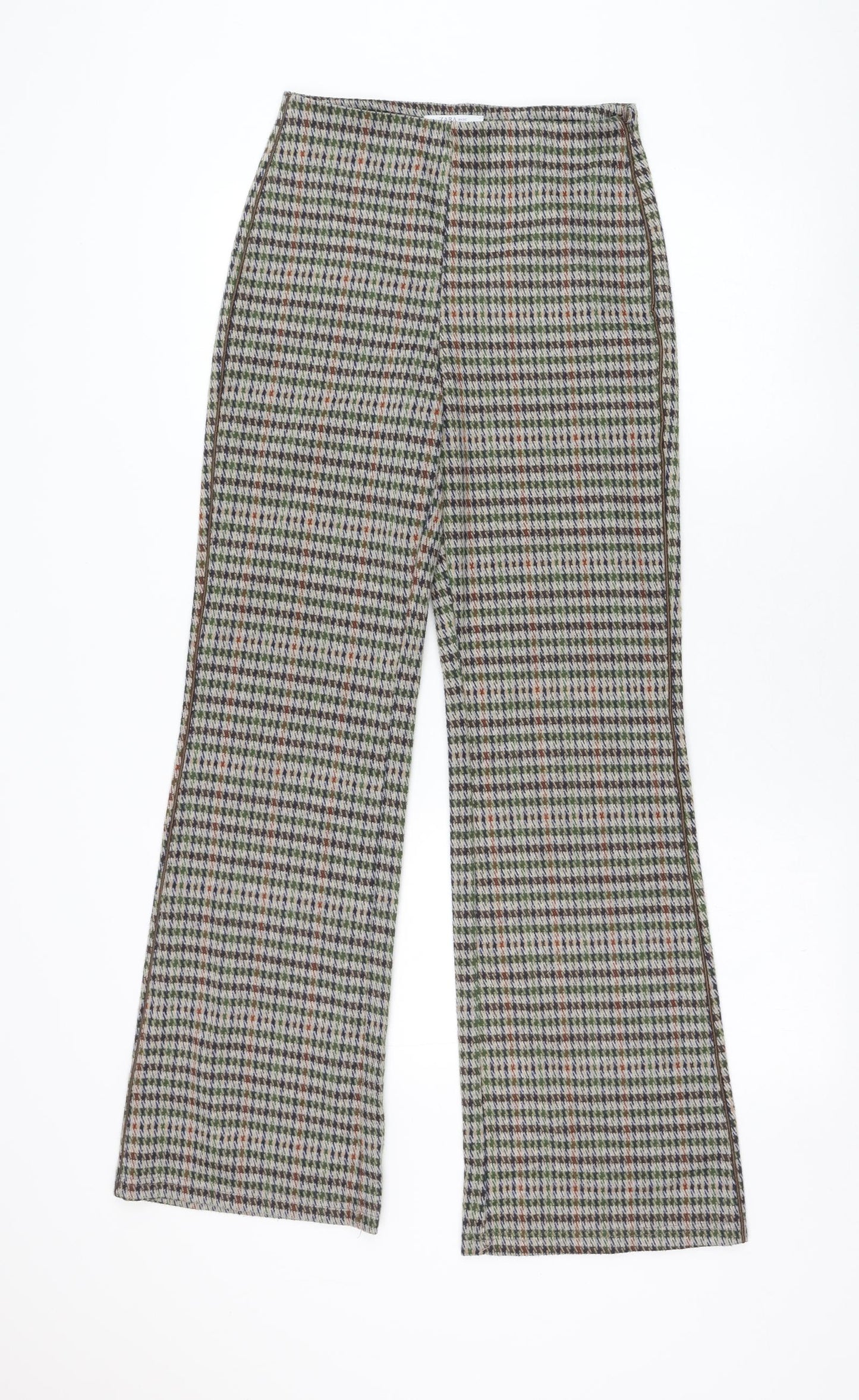 Zara Womens Green Check Polyester Trousers  Size S L31 in Regular Zip
