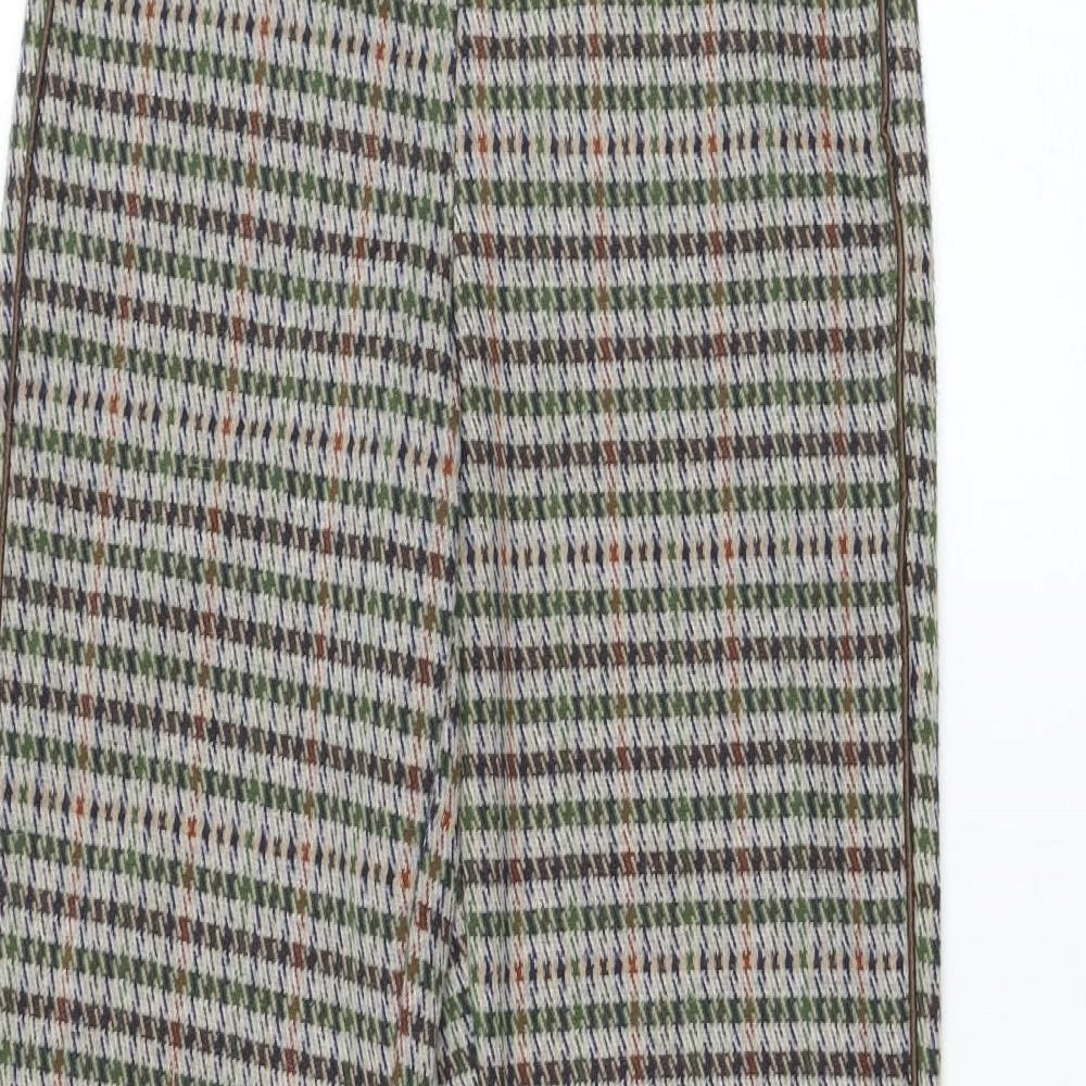 Zara Womens Green Check Polyester Trousers  Size S L31 in Regular Zip