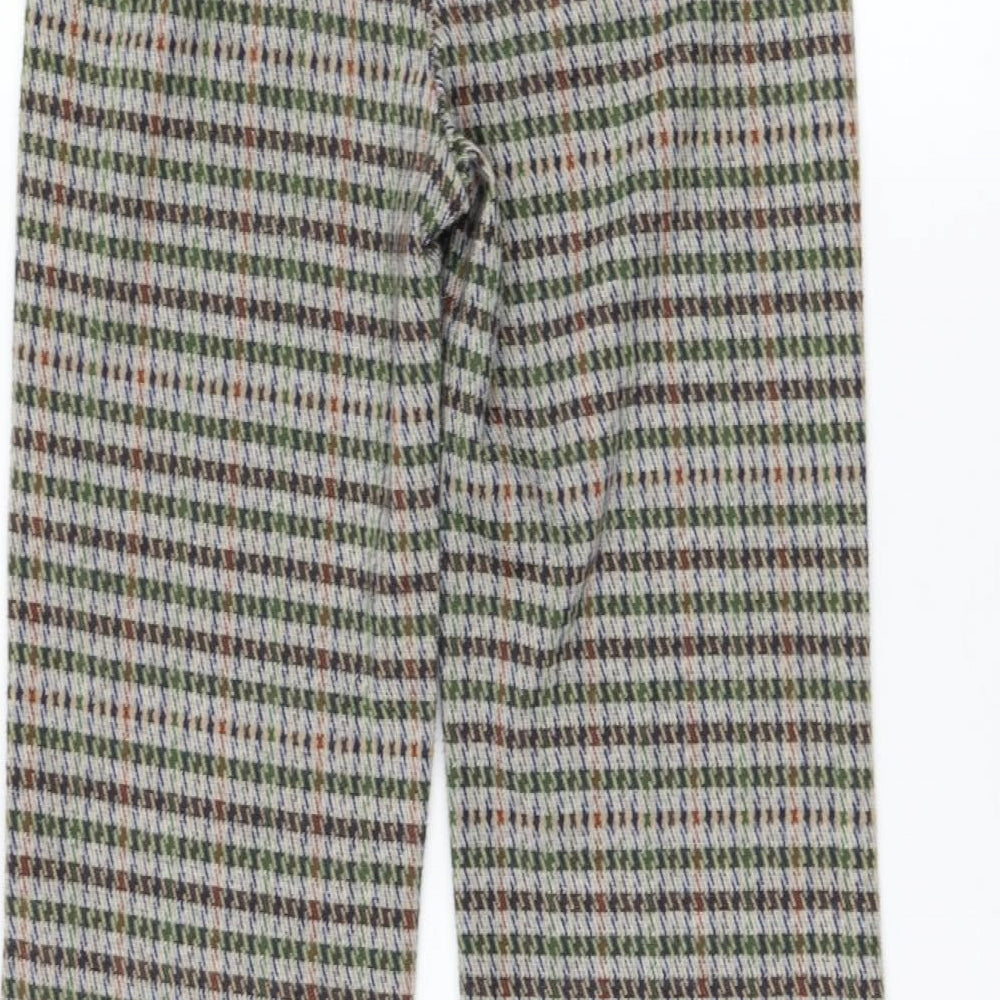 Zara Womens Green Check Polyester Trousers  Size S L31 in Regular Zip