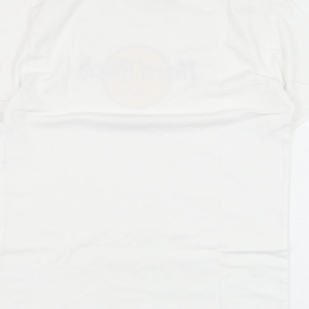 Hard Rock Cafe Womens White  Cotton Basic T-Shirt Size L Round Neck