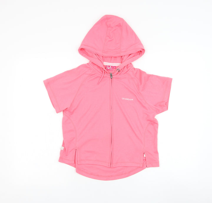 LA Gear Girls Pink Polyester Full Zip Hoodie Size 8 Years Zip