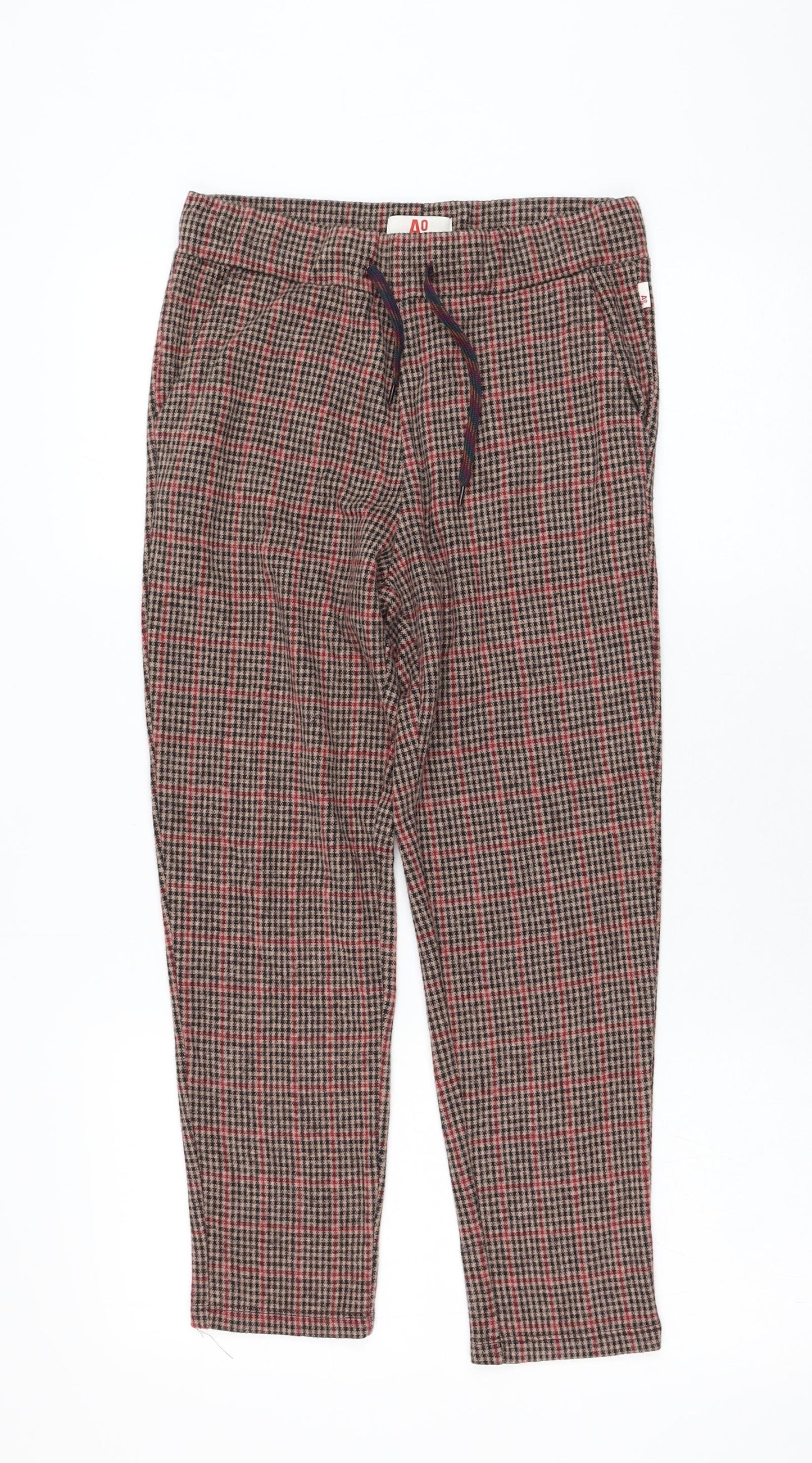 American Outfitters Womens Brown Check Polyester Jogger Trousers Size 12 L23 in Regular Drawstring