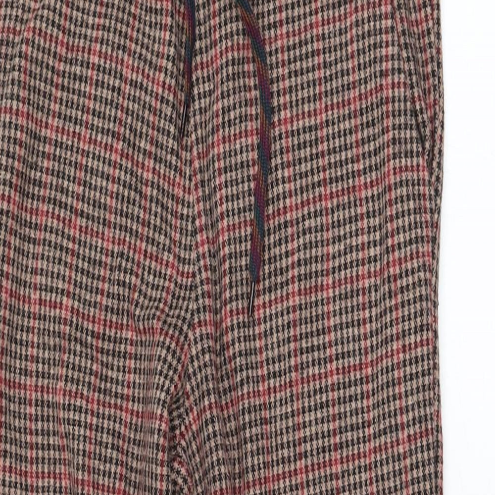 American Outfitters Womens Brown Check Polyester Jogger Trousers Size 12 L23 in Regular Drawstring