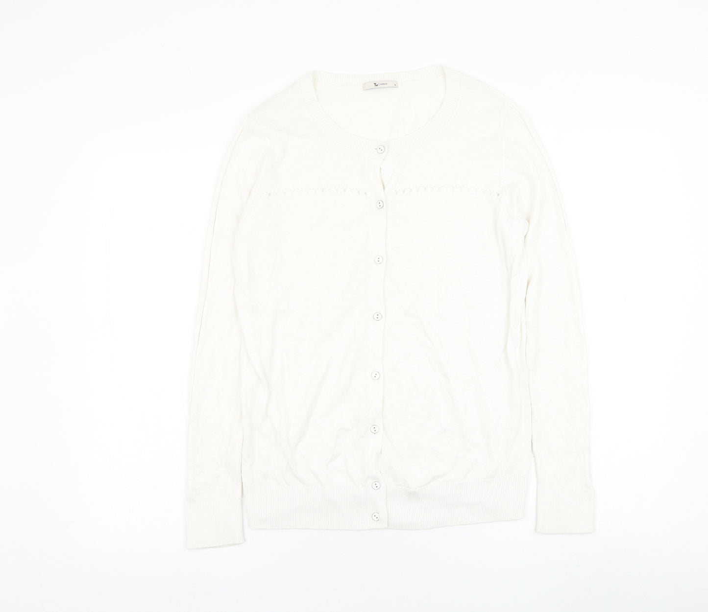 TU Womens White Round Neck  Polyester Cardigan Jumper Size 12