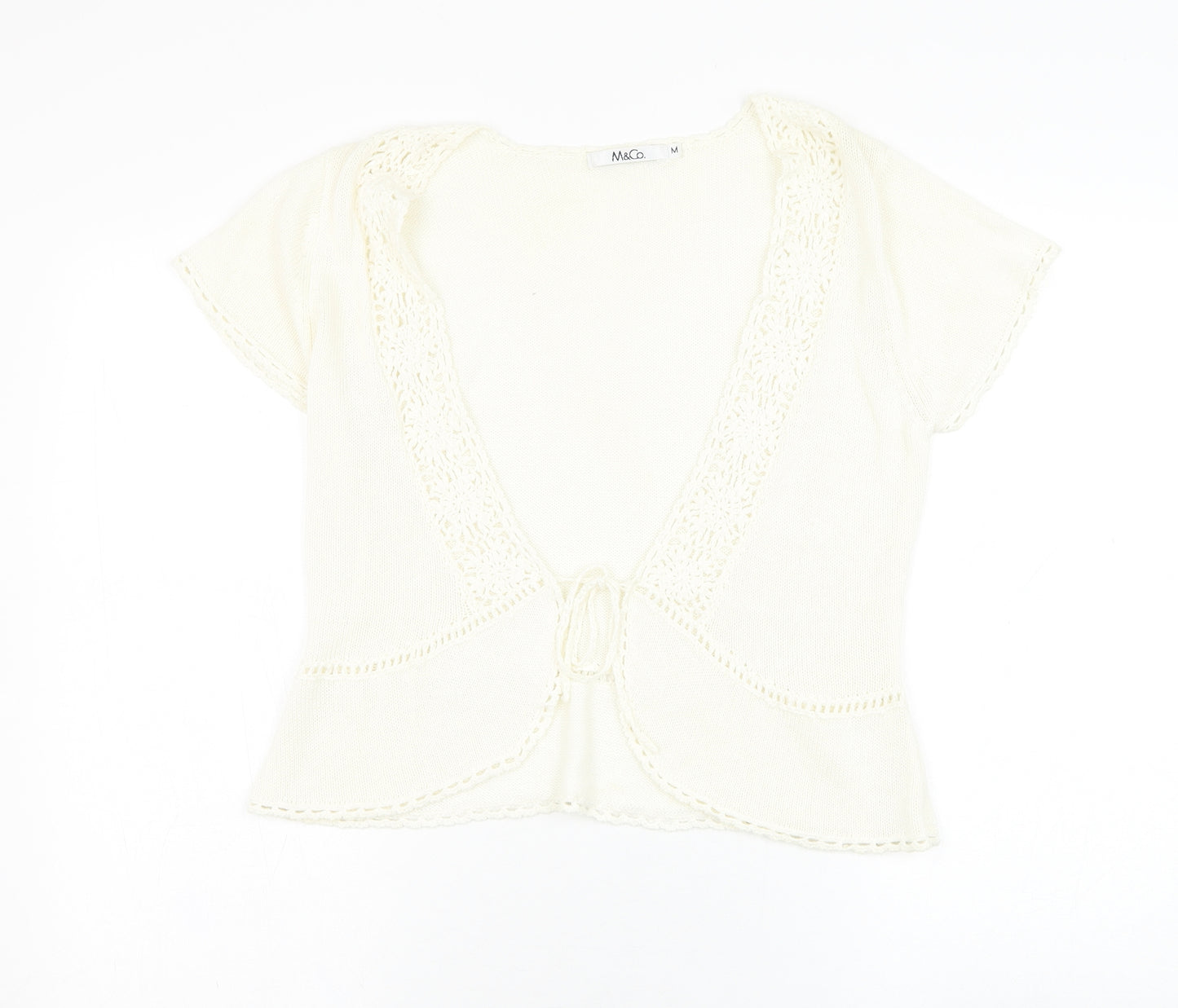 M&Co Womens White V-Neck  Polyester Cardigan Jumper Size M