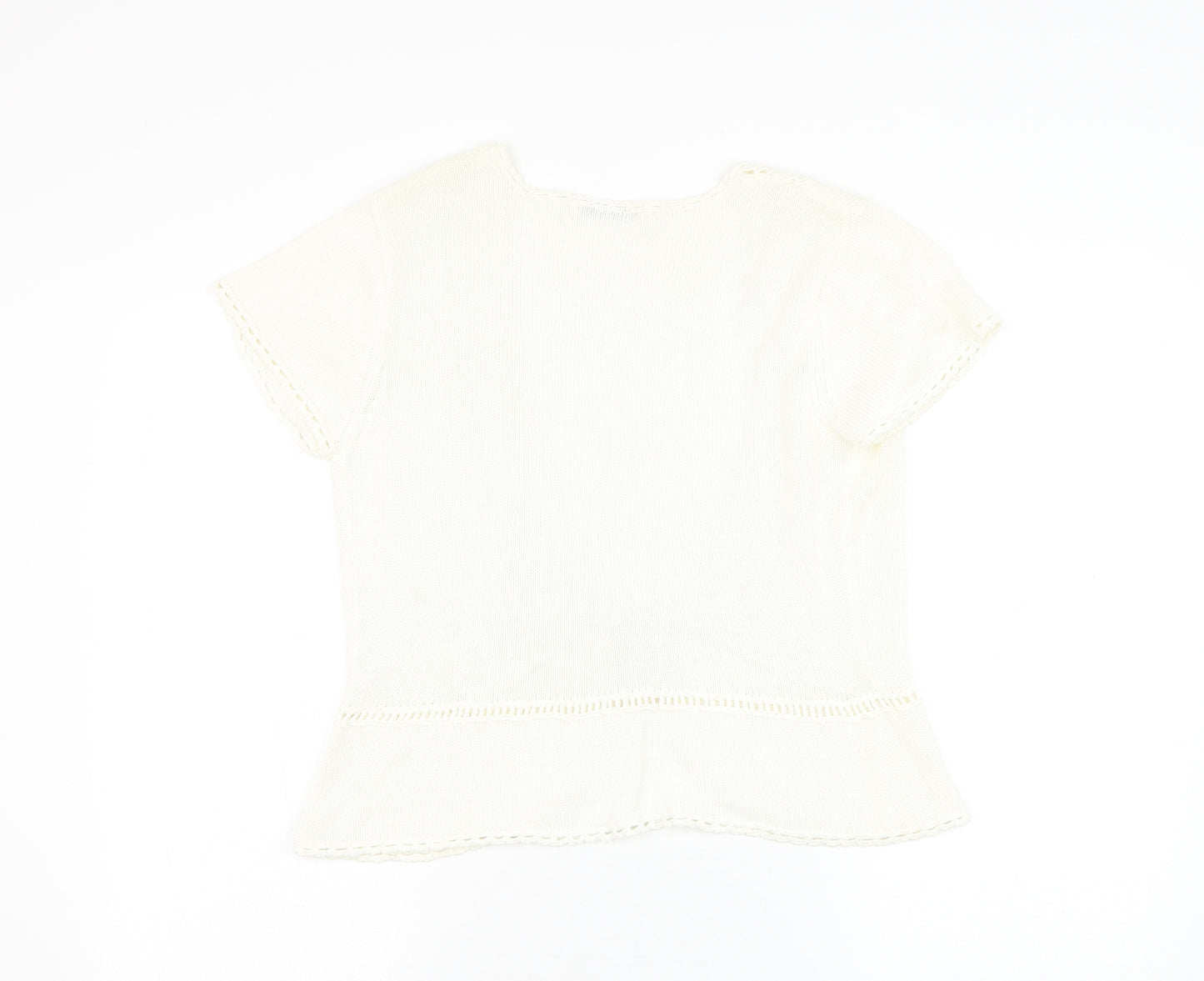 M&Co Womens White V-Neck  Polyester Cardigan Jumper Size M