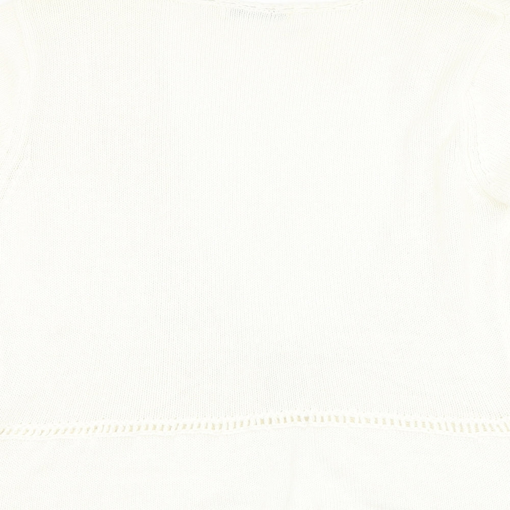 M&Co Womens White V-Neck  Polyester Cardigan Jumper Size M