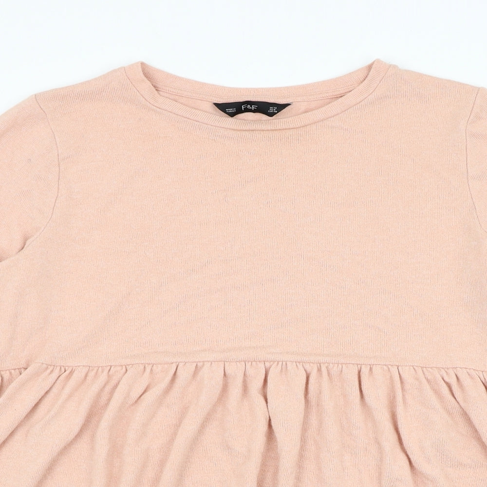 F&F Womens Pink Round Neck  Viscose Pullover Jumper Size 12