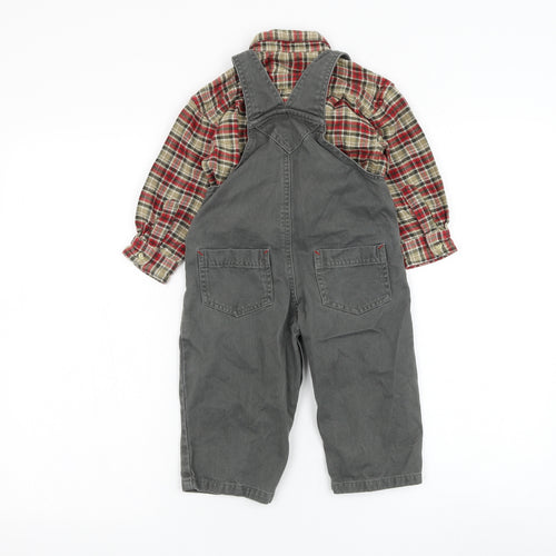 Dunnes Stores Boys Green Check Cotton Dungaree Outfit/Set Size 12-18 Months  Button