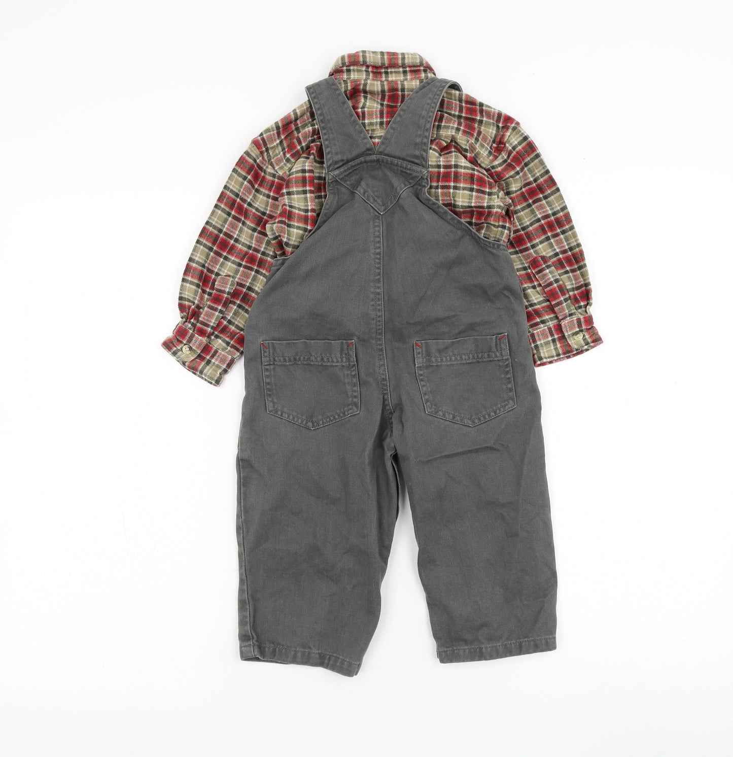 Dunnes Stores Boys Green Check Cotton Dungaree Outfit/Set Size 12-18 Months  Button