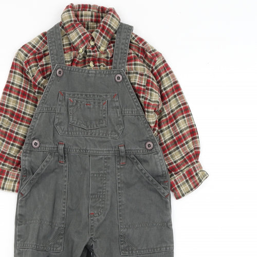 Dunnes Stores Boys Green Check Cotton Dungaree Outfit/Set Size 12-18 Months  Button