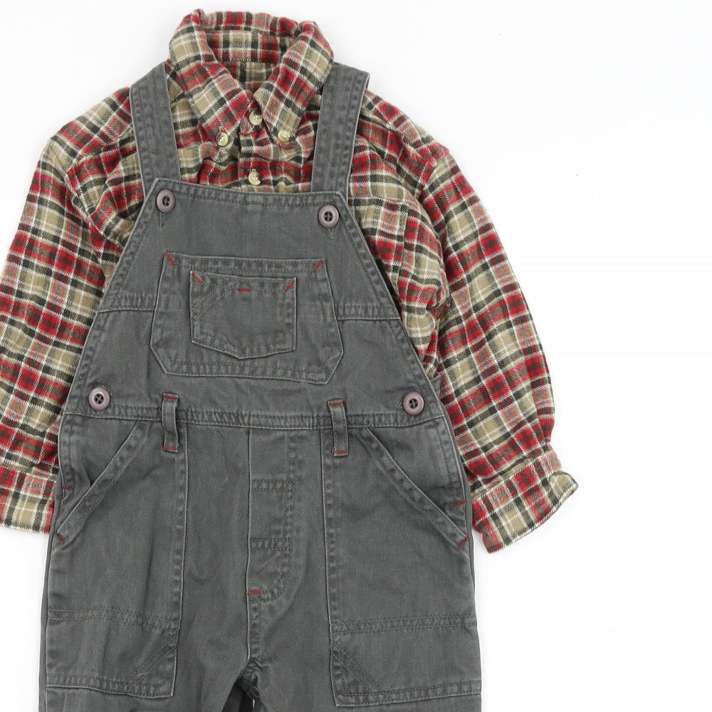 Dunnes Stores Boys Green Check Cotton Dungaree Outfit/Set Size 12-18 Months  Button