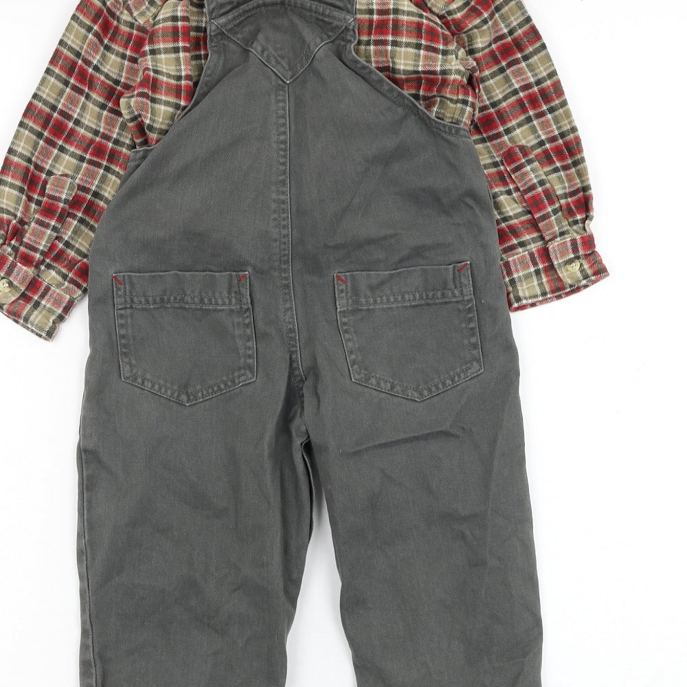 Dunnes Stores Boys Green Check Cotton Dungaree Outfit/Set Size 12-18 Months  Button