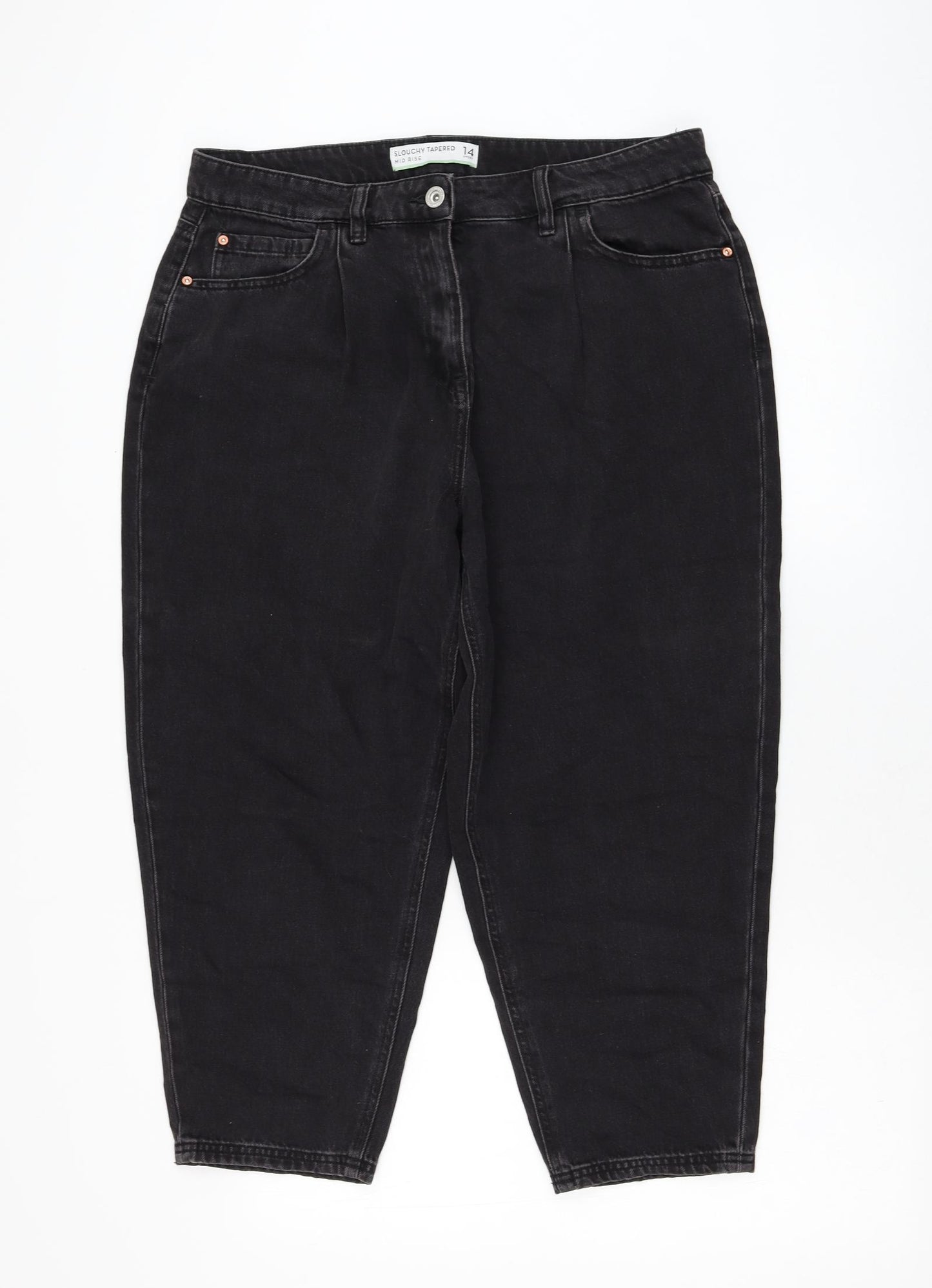 NEXT Womens Black  Cotton Cropped Jeans Size 14 L22 in Regular Zip