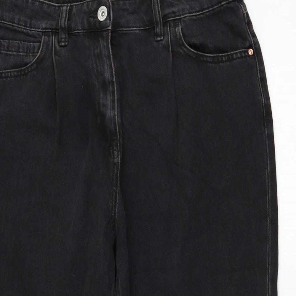 NEXT Womens Black  Cotton Cropped Jeans Size 14 L22 in Regular Zip
