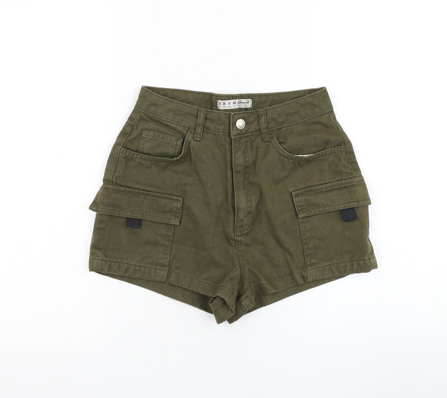Primark Womens Green  Cotton Cargo Shorts Size 8 L3 in Regular Zip