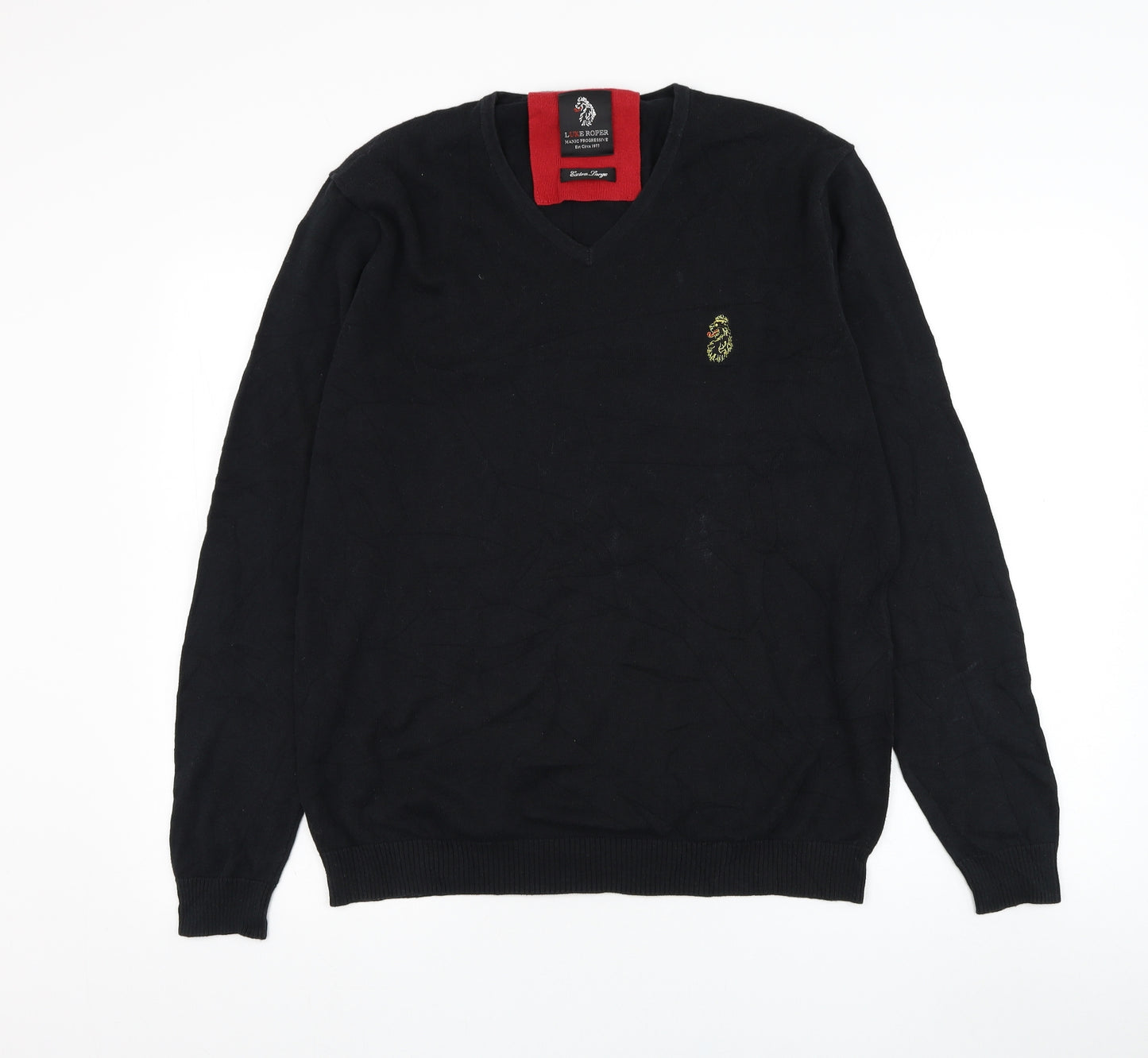 Luke Roper Mens Black Round Neck  Cotton Pullover Jumper Size XL