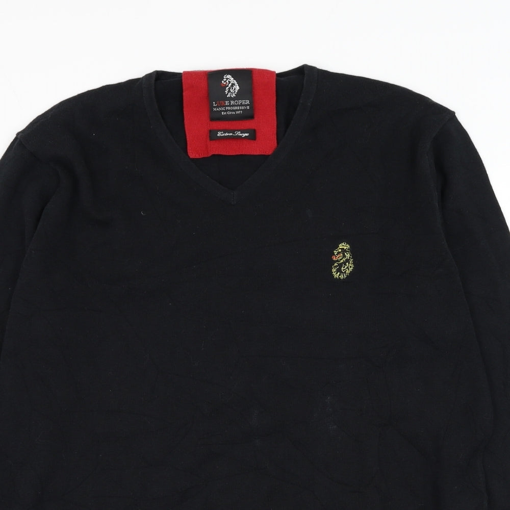 Luke Roper Mens Black Round Neck  Cotton Pullover Jumper Size XL